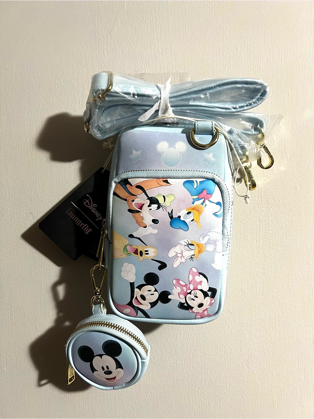 Loungefly Light Blue Disney Mickey & Friends Crossbody Bag with Coin Pouch